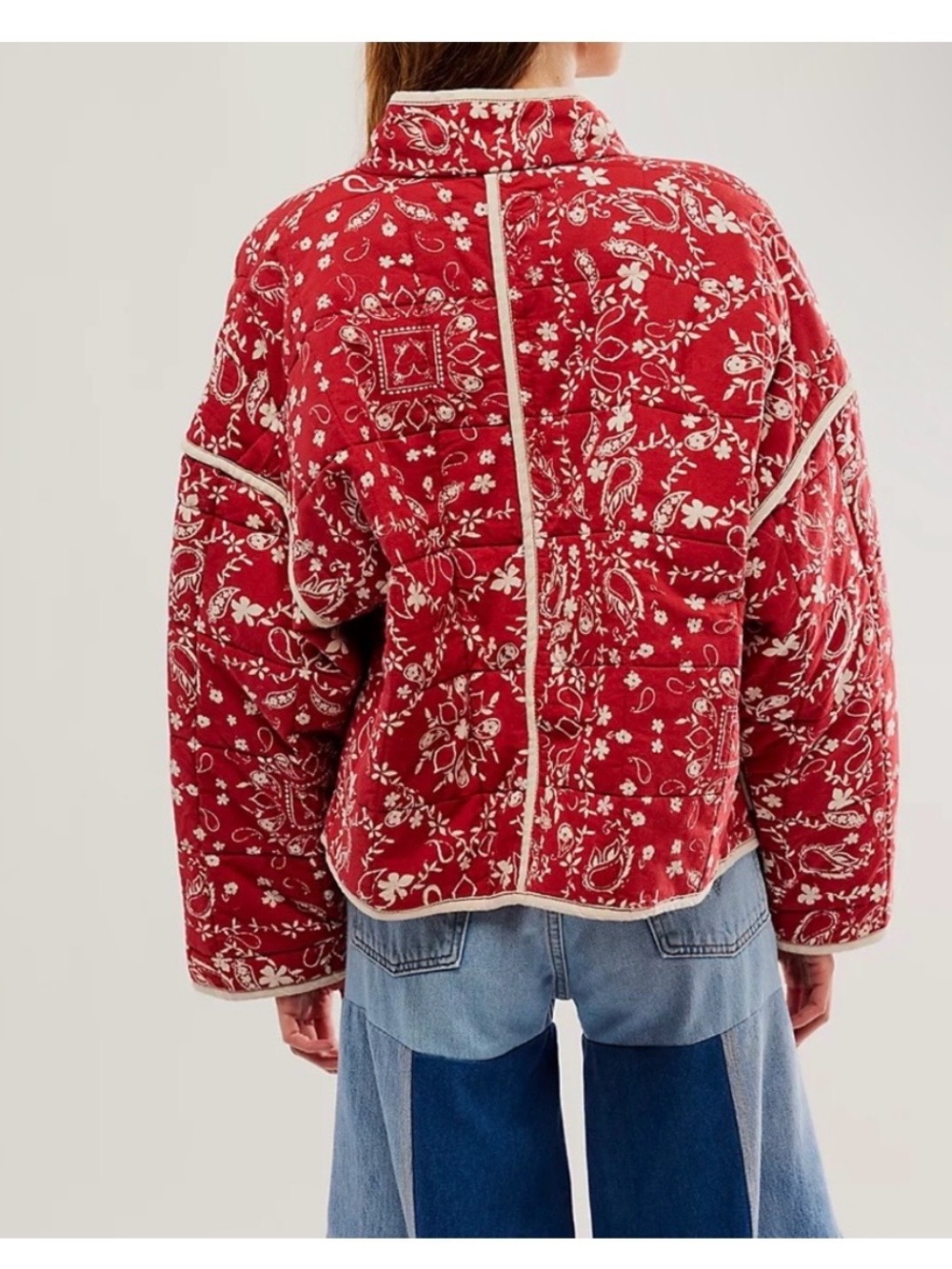 Sold Out Free People Chloe Jacket in Brick - Bandana Print Quilted Boho Western - Picture 2 of 10